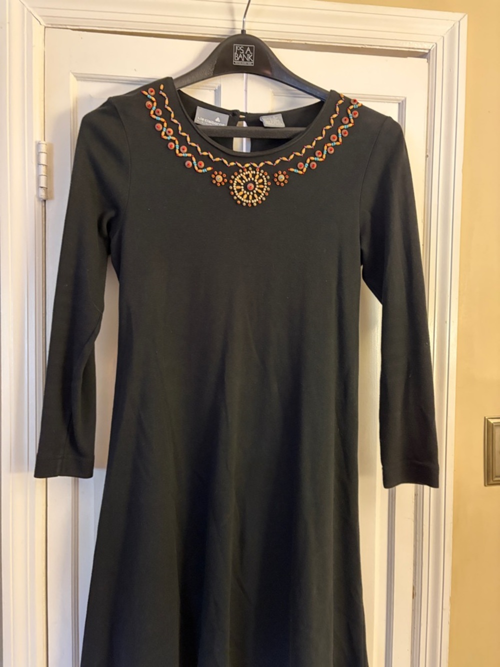Liz Claiborne Black Long-Sleeve Dress with Beaded Neckline